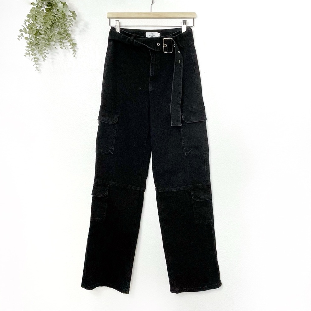 NWT WINDSOR • Black Denim Wide Leg Cargo Pant